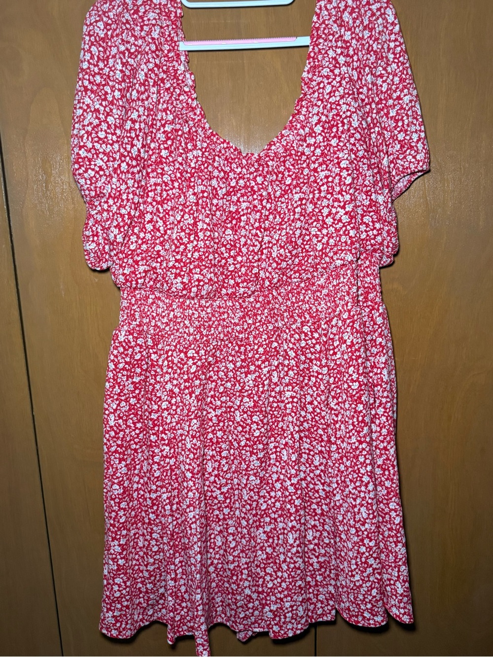 Red Floral Smocked Waist Romper